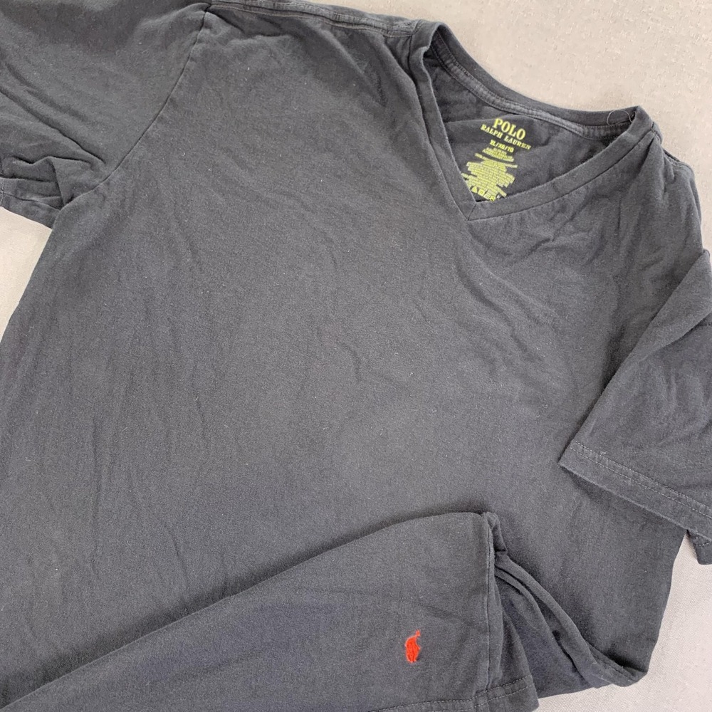 Polo Ralph Lauren Shirt Mens XL Black Slim Fit V Neck Red Pony Logo Cotton Tee